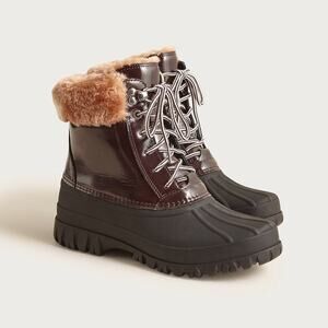 J.Crew Perfect Winter Boots Black Brown Leather Sherpa Cuff Size 10 NWOB Cozy